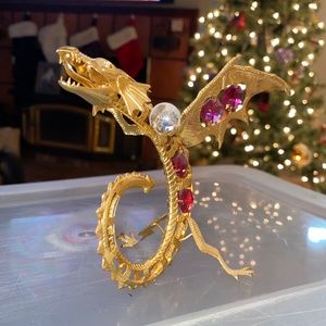 Matashi Home 24k Gold Plated Crystal Studded Holiday Dragon